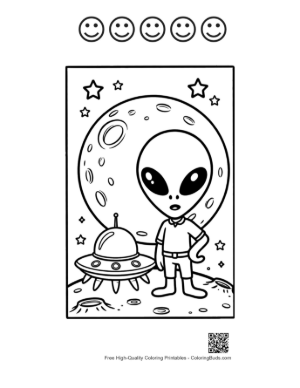 Thumbnail: Alien Astronaut Watching Giant Planet Printable and 5 Happy Face Outline