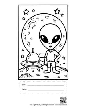 Thumbnail: Alien Astronaut Watching Giant Planet Printable with Title and Artist Box