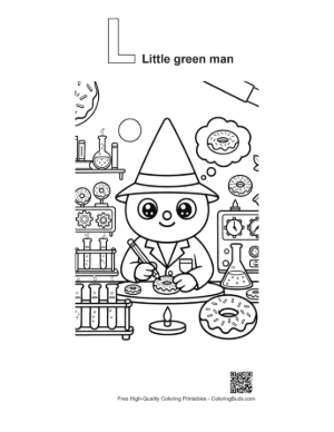 Thumbnail: Alien Scientist Doing Lab Experiment Printable Outline Alphabet L Little Green Man