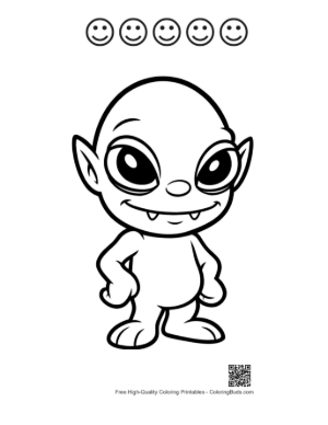 Thumbnail: Cheeky Little Green Alien Grinning Printable and 5 Happy Face Outline