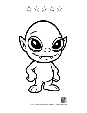 Thumbnail: Cheeky Little Green Alien Grinning Printable and 5 Star Outline