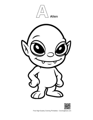 Thumbnail: Cheeky Little Green Alien Grinning Printable Outline Alphabet A Alien
