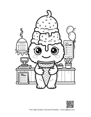 Thumbnail: Cute Alien Baker with Giant Waffle Cone Printable