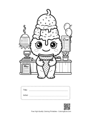 Thumbnail: Cute Alien Baker with Giant Waffle Cone Printable with Title and Artist Box