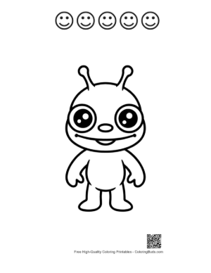 Thumbnail: Cute Little Green Alien Smiling Printable and 5 Happy Face Outline