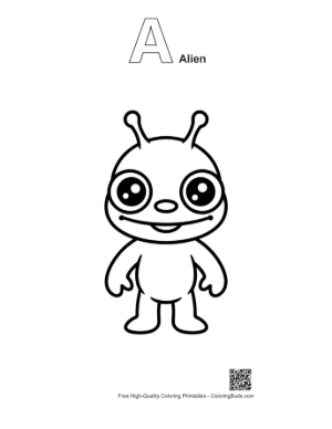 Thumbnail: Cute Little Green Alien Smiling Printable Outline Alphabet A Alien