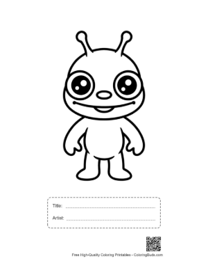 Thumbnail: Cute Little Green Alien Smiling Printable with Title and Artist Box