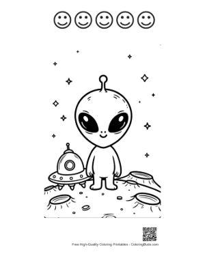 Thumbnail: Cute Little Green Man Printable and 5 Happy Face Outline