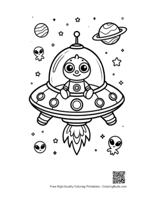 Thumbnail: Little Alien Pilot Zooming Through Stars Printable