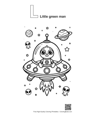 Thumbnail: Little Alien Pilot Zooming Through Stars Printable Outline Alphabet L Little Green Man