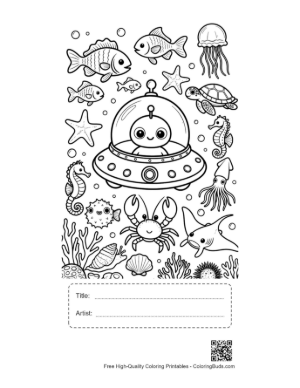 Thumbnail: Little Alien Swimming with Ocean Fish Printable with Title and Artist Box