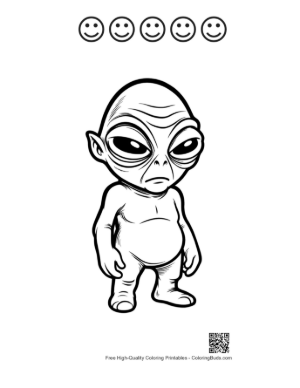 Thumbnail: Little Green Alien Standing Grumpily Printable and 5 Happy Face Outline