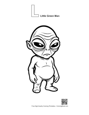 Thumbnail: Little Green Alien Standing Grumpily Printable Outline Alphabet L Little Green Man