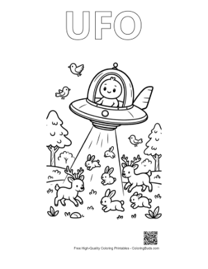 Thumbnail: Little Green Man Printable Outline Alphabet UFO