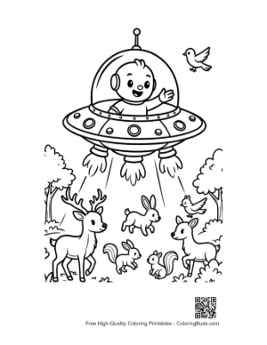 Thumbnail: UFO Beaming Up Forest Animals Printable