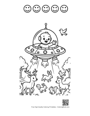 Thumbnail: UFO Beaming Up Forest Animals Printable and 5 Happy Face Outline