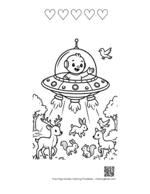 Thumbnail: UFO Beaming Up Forest Animals Printable and 5 Heart Outline
