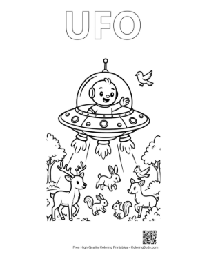Thumbnail: UFO Beaming Up Forest Animals Printable Outline Alphabet UFO