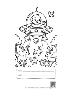 Thumbnail: UFO Beaming Up Forest Animals Printable with Title and Artist Box