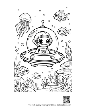 Thumbnail: Underwater Alien Discovering Sea Life Printable