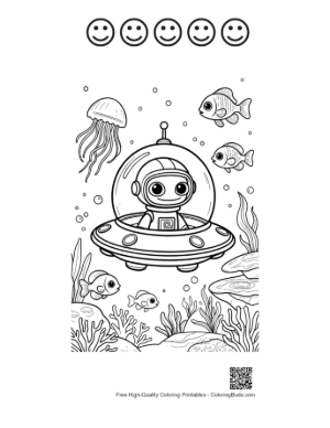 Thumbnail: Underwater Alien Discovering Sea Life Printable and 5 Happy Face Outline
