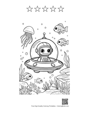 Thumbnail: Underwater Alien Discovering Sea Life Printable and 5 Star Outline