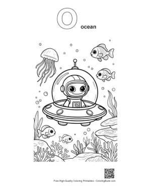 Thumbnail: Underwater Alien Discovering Sea Life Printable Outline Alphabet O Ocean
