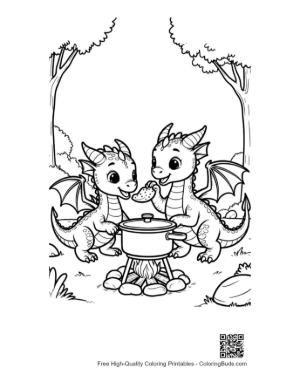 Thumbnail: Adorable Dragon Duo Preparing Meal Printable