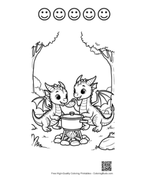 Thumbnail: Adorable Dragon Duo Preparing Meal Printable and 5 Heart Outline