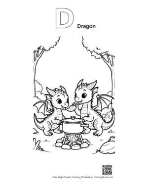 Thumbnail: Adorable Dragon Duo Preparing Meal Printable Outline Alphabet D Dragon