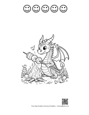 Thumbnail: Adorable Fire Dragon Camping by a Bonfire Printable and 5 Happy Face Outline