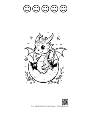 Thumbnail: Adorable Newborn Fire Dragon in an Eggshell Printable and 5 Happy Face Outline