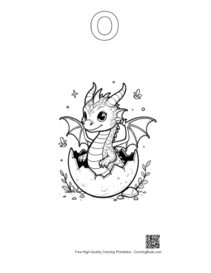 Thumbnail: Adorable Newborn Fire Dragon in an Eggshell Printable Outline Alphabet O
