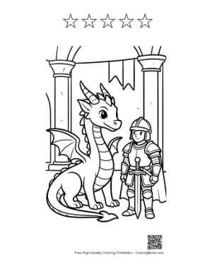 Thumbnail: Baby Dragon and Tiny Knight Hero Posing Printable and 5 Star Outline