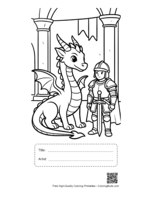 Thumbnail: Baby Dragon and Tiny Knight Hero Posing Printable with Title and Artist Box