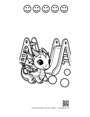 Thumbnail: Baby Dragon Playing on Backyard Slide Printable and 5 Happy Face Outline