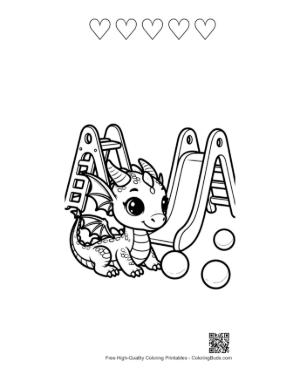 Thumbnail: Baby Dragon Playing on Backyard Slide Printable and 5 Happy Face Outline