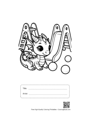 Thumbnail: Baby Dragon Playing on Backyard Slide Printable with Title and Artist Box