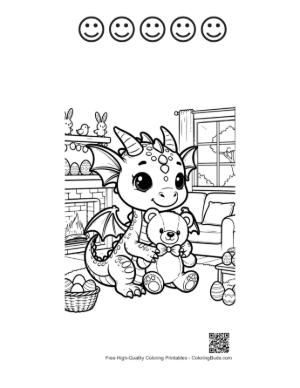 Thumbnail: Baby Dragon Resting with Stuffed Animal Printable and 5 Heart Outline