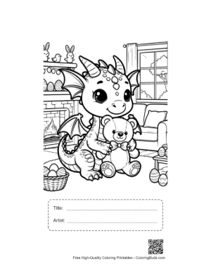 Thumbnail: Baby Dragon Resting with Stuffed Animal Printable with Title and Artist Box