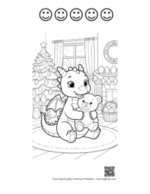 Thumbnail: Baby Dragon Sitting on Comfy Rug Printable and 5 Happy Face Outline