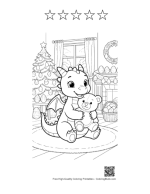 Thumbnail: Baby Dragon Sitting on Comfy Rug Printable and 5 Heart Outline