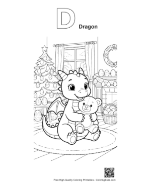 Thumbnail: Baby Dragon Sitting on Comfy Rug Printable Outline Alphabet D Dragon