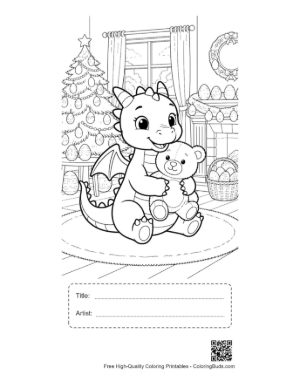 Thumbnail: Baby Dragon Sitting on Comfy Rug Printable with Title and Artist Box