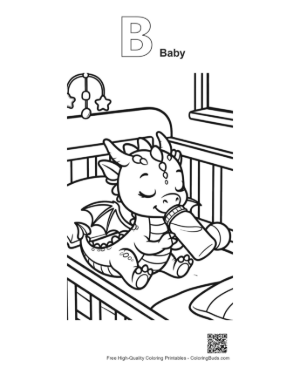 Thumbnail: Baby Dragon Sleeping Peacefully in Crib Printable Outline Alphabet B Baby