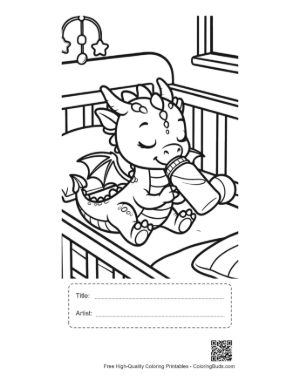 Thumbnail: Baby Dragon Sleeping Peacefully in Crib Printable with Title and Artist Box
