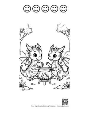 Thumbnail: Baby Dragon Teamwork at Campfire Printable and 5 Star Outline