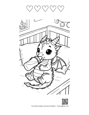 Thumbnail: Cute Baby Dragon Coloring Page Printable and 5 Heart Outline