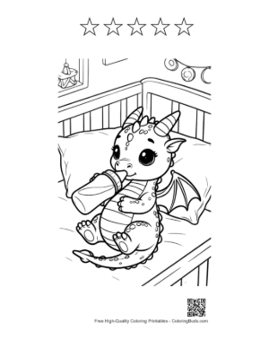 Thumbnail: Cute Baby Dragon Coloring Page Printable and 5 Heart Outline