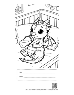 Thumbnail: Cute Baby Dragon Coloring Page Printable with Title and Artist Box